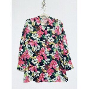 Olivier Strelli Womens 42 Large Floral Button Up Tunic Top Long Sleeve Boho